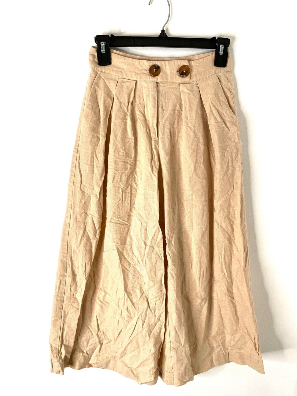 Vero Moda Cream Beige Linen Blend Culotte Wide Leg Cropped Pants High Waisted